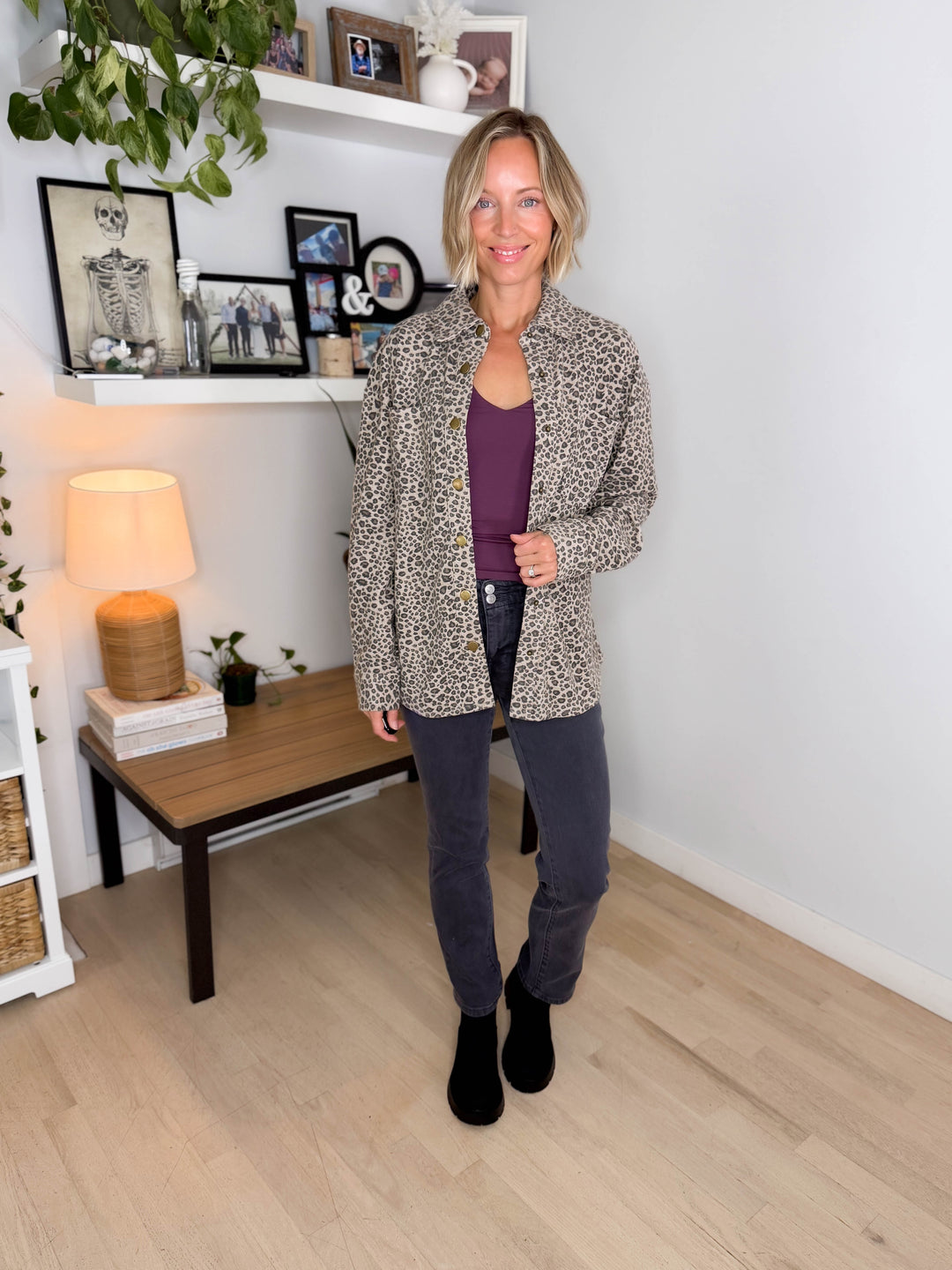 Frankie Brushed Leopard Shacket- TAUPE/BLACK