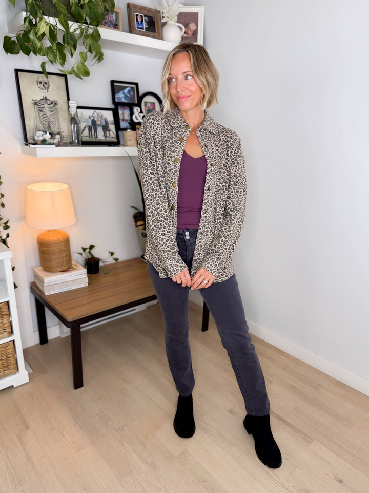 Frankie Brushed Leopard Shacket- TAUPE/BLACK