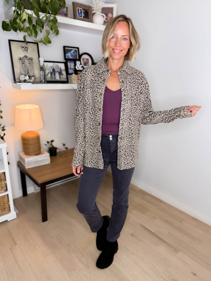 Frankie Brushed Leopard Shacket- TAUPE/BLACK