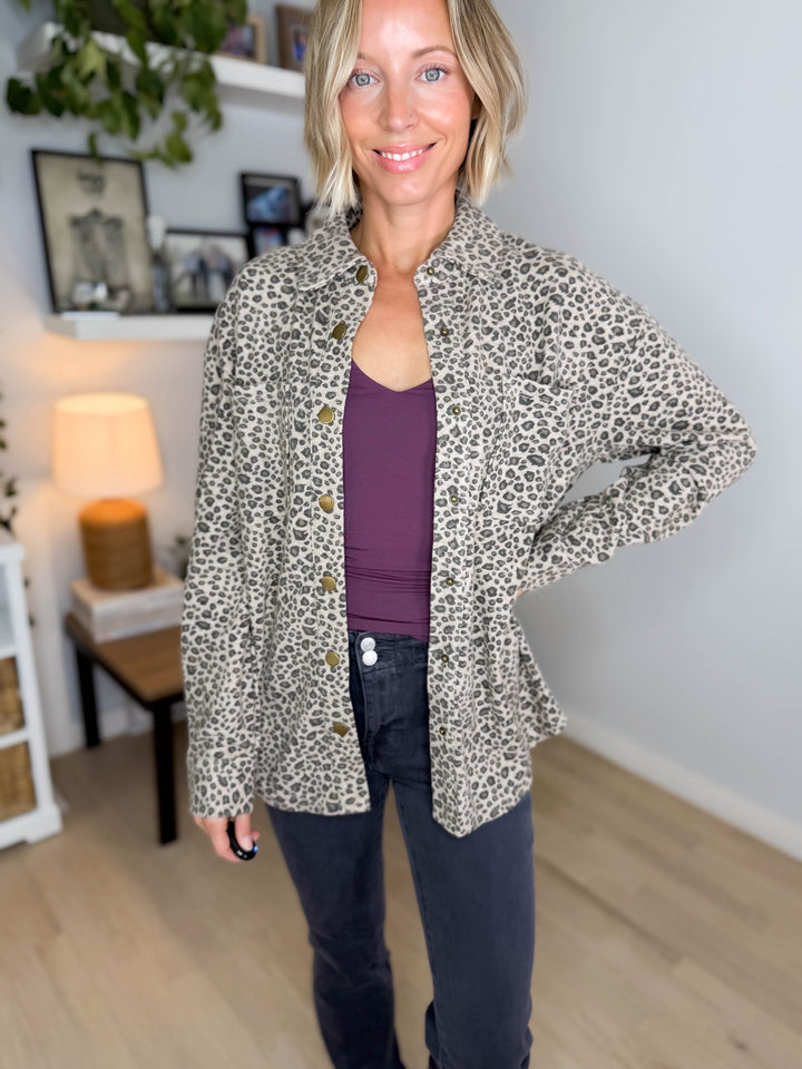 Frankie Brushed Leopard Shacket- TAUPE/BLACK