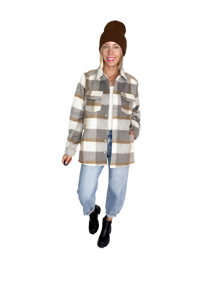 Snowfall Plaid Shacket- GREY