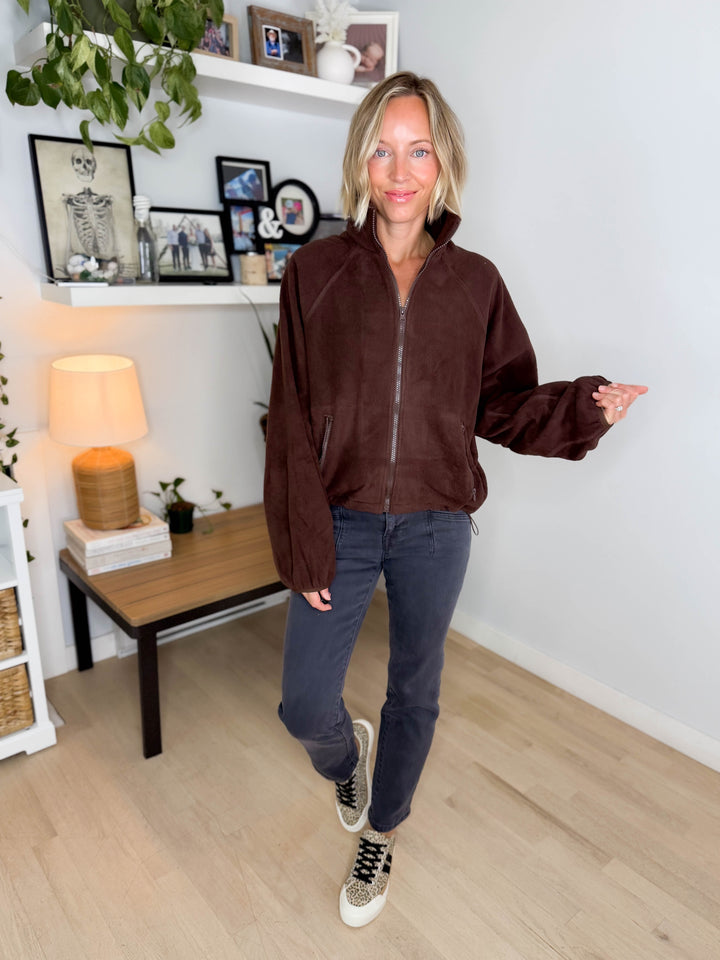 Hazella Full Zip Fleece Jacket- DARK BROWN