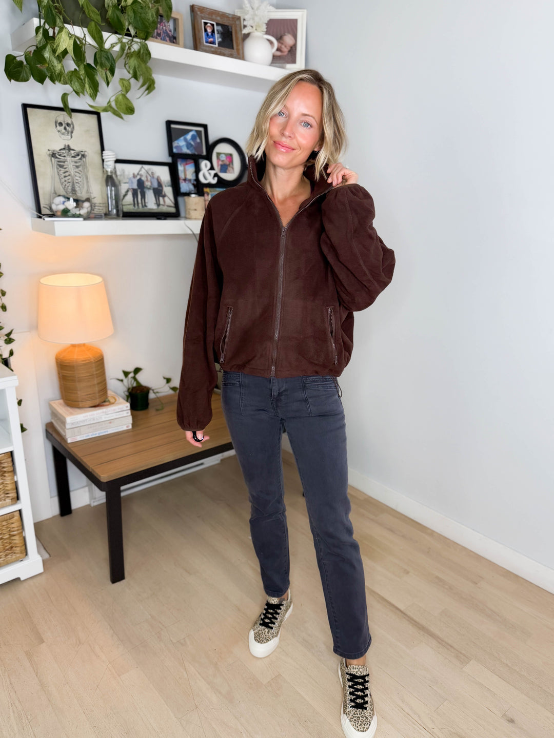 Hazella Full Zip Fleece Jacket- DARK BROWN