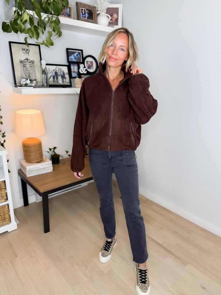 Hazella Full Zip Fleece Jacket- DARK BROWN