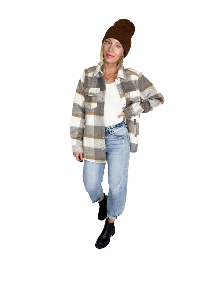 Snowfall Plaid Shacket- GREY