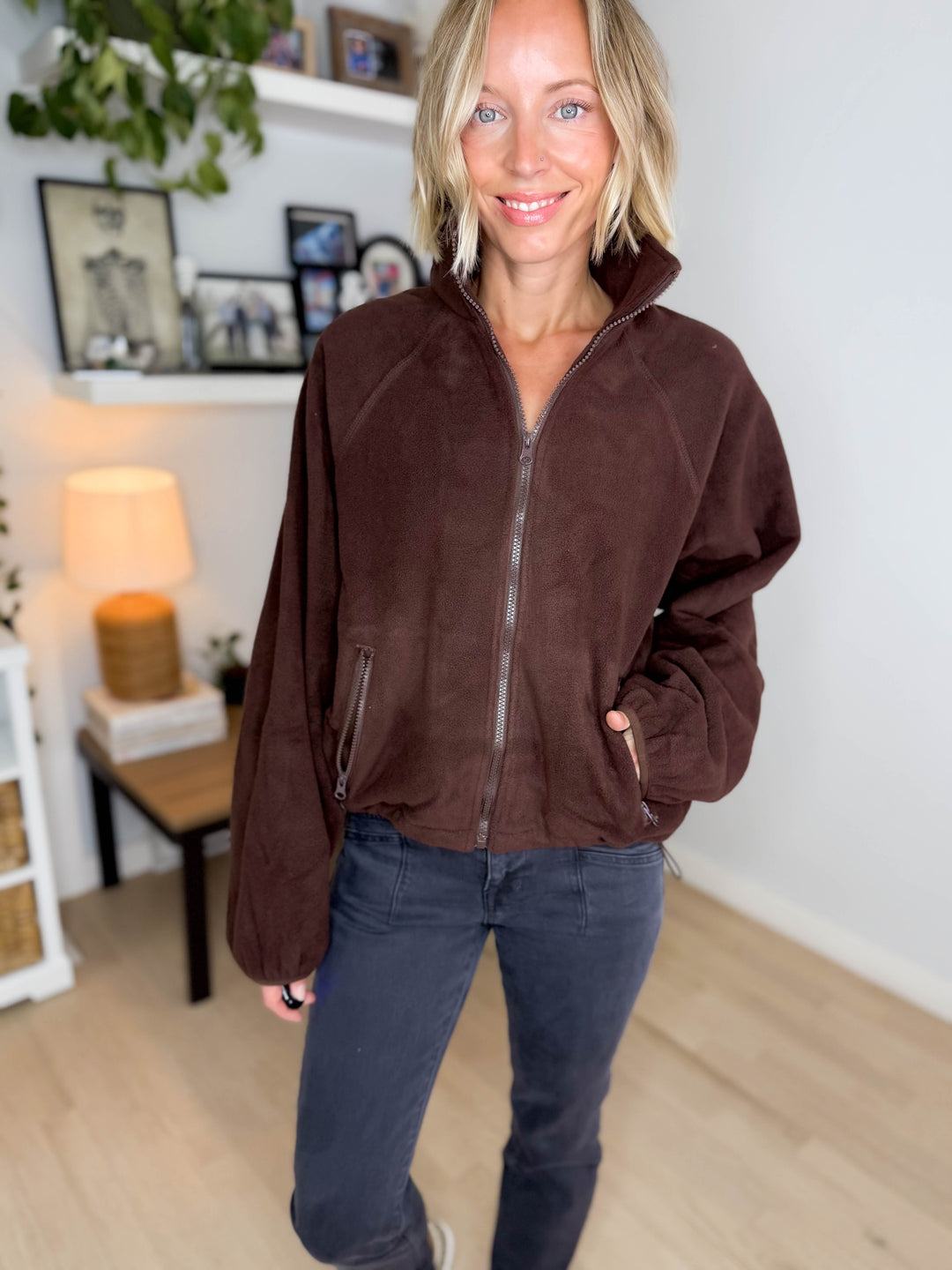 Hazella Full Zip Fleece Jacket- DARK BROWN