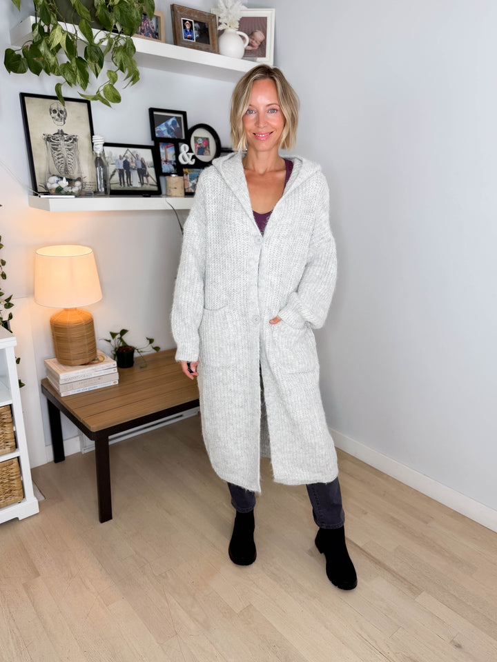 Cabin Cozy Hooded Cardigan- LT GREY