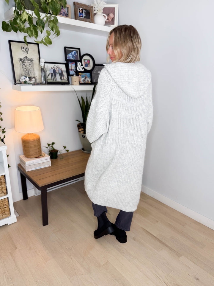 Cabin Cozy Hooded Cardigan- LT GREY