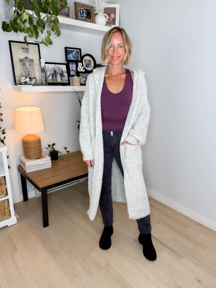 Cabin Cozy Hooded Cardigan- LT GREY