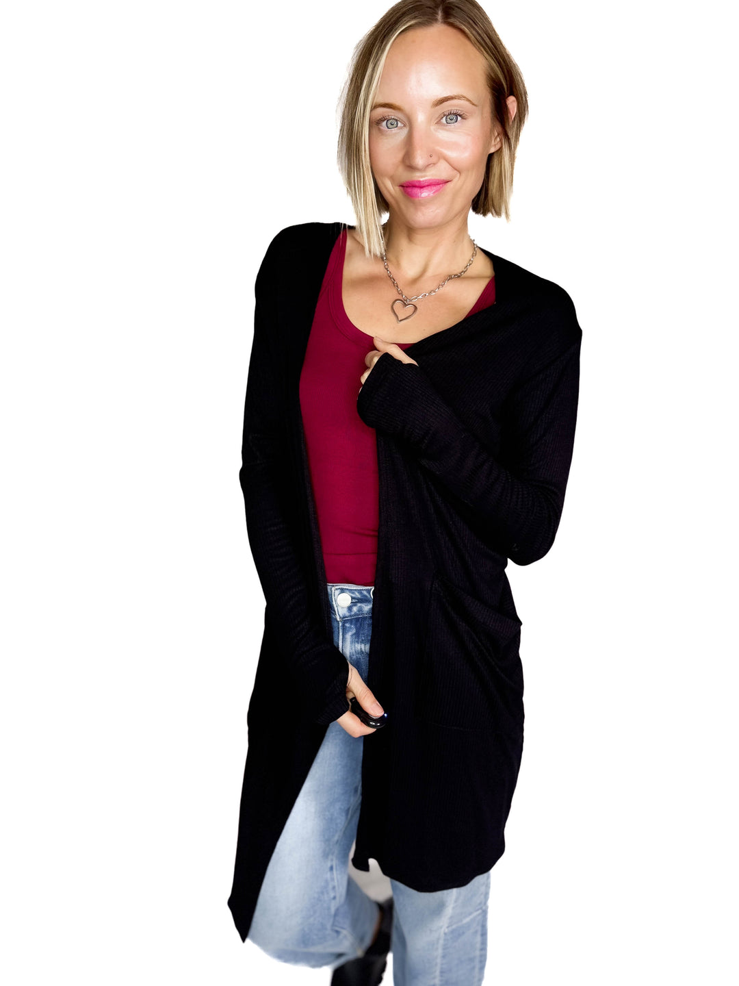 Sierra Ribbed Cardigan- BLACK