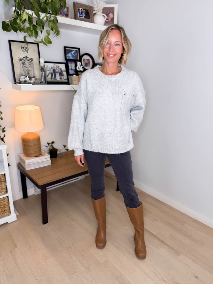 Courtland Pocket Sweater- LT GREY