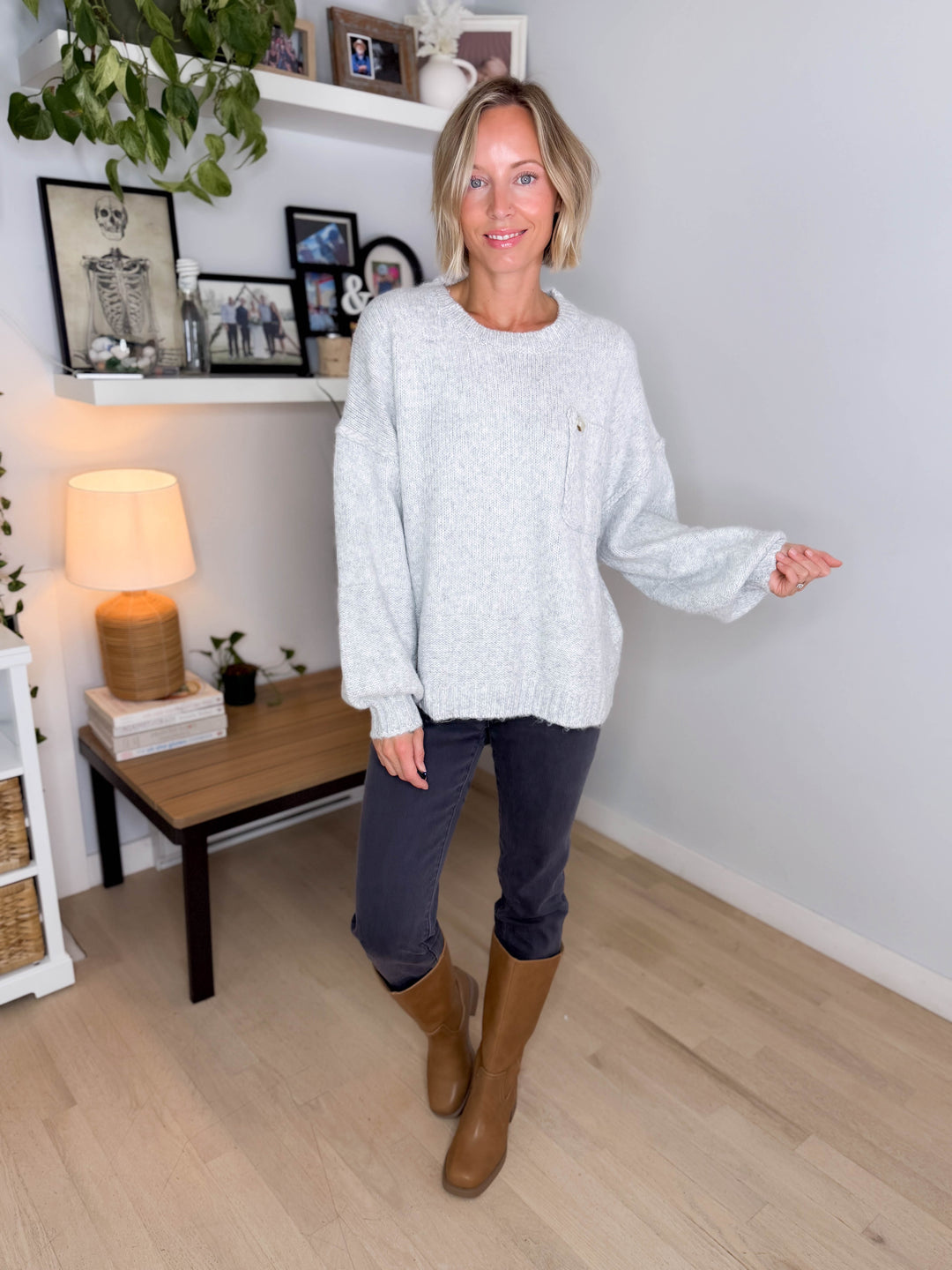 Courtland Pocket Sweater- LT GREY