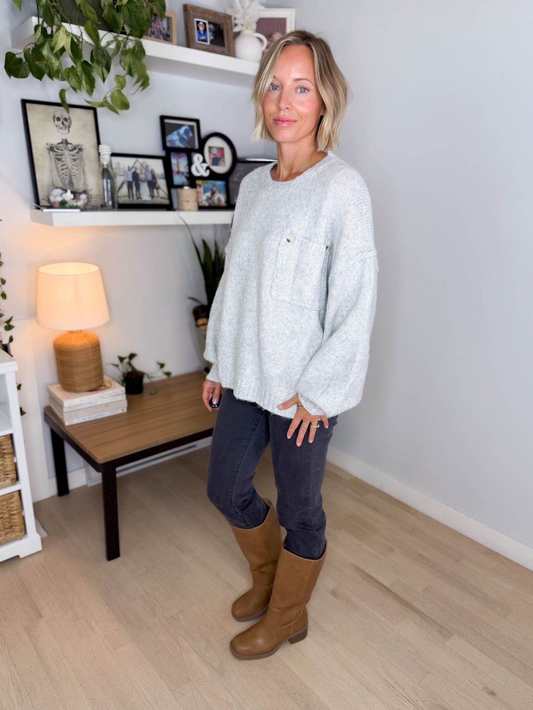 Courtland Pocket Sweater- LT GREY