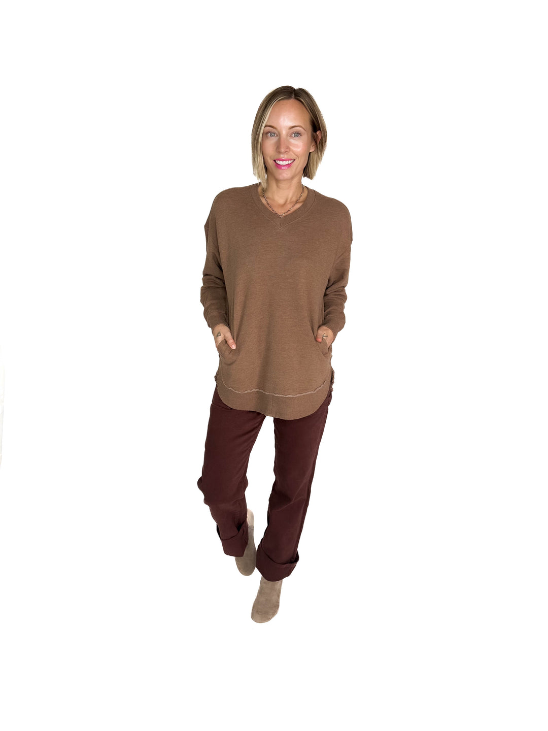 ROYCE East Hall V-Neck Sweatshirt- ACORN