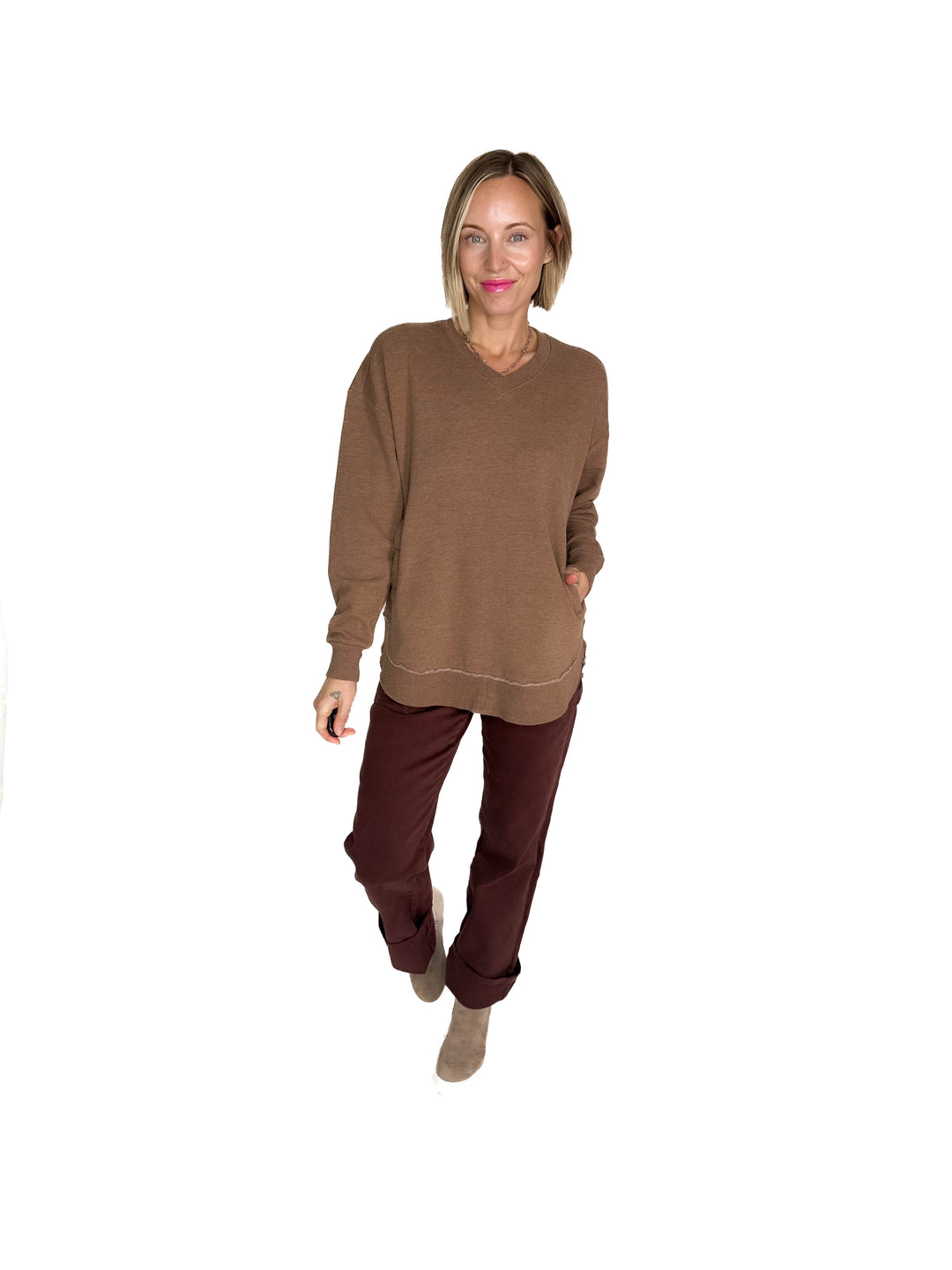 ROYCE East Hall V-Neck Sweatshirt- ACORN