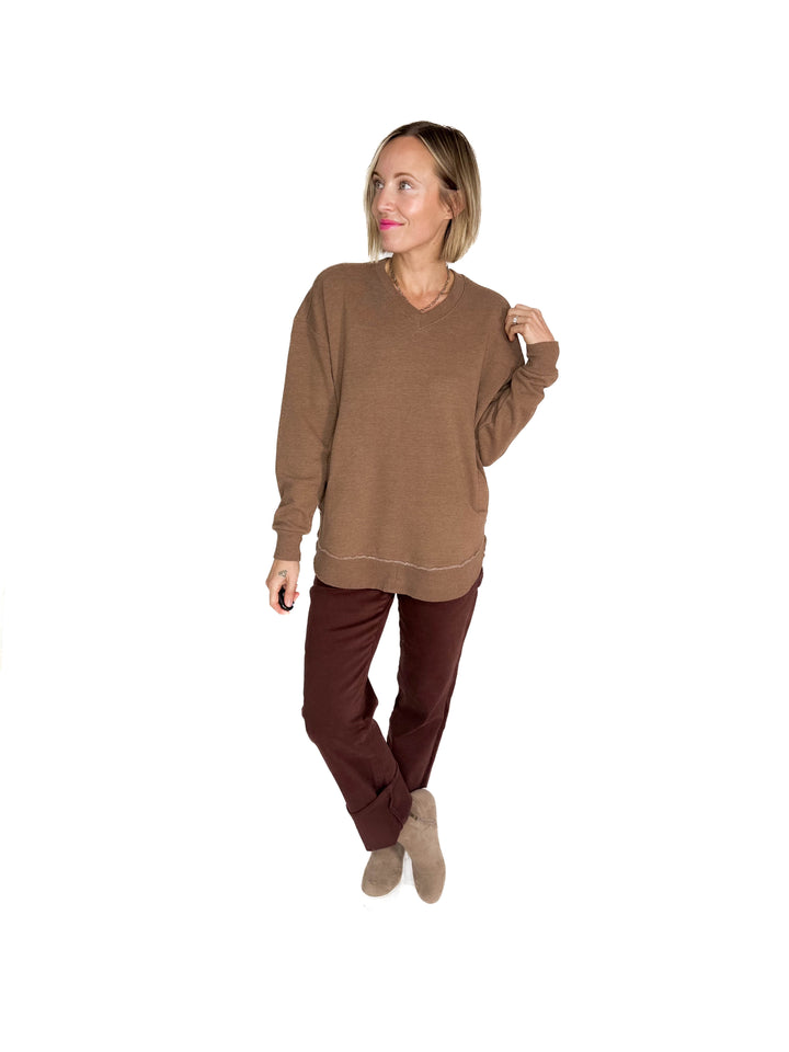 ROYCE East Hall V-Neck Sweatshirt- ACORN