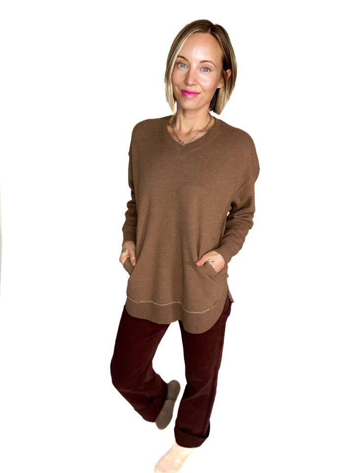 ROYCE East Hall V-Neck Sweatshirt- ACORN