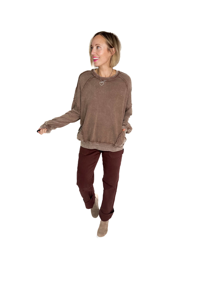 Forage Washed Pocket Pullover- CACAO