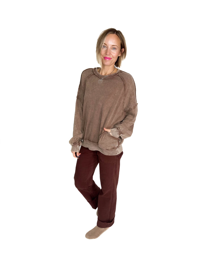 Forage Washed Pocket Pullover- CACAO