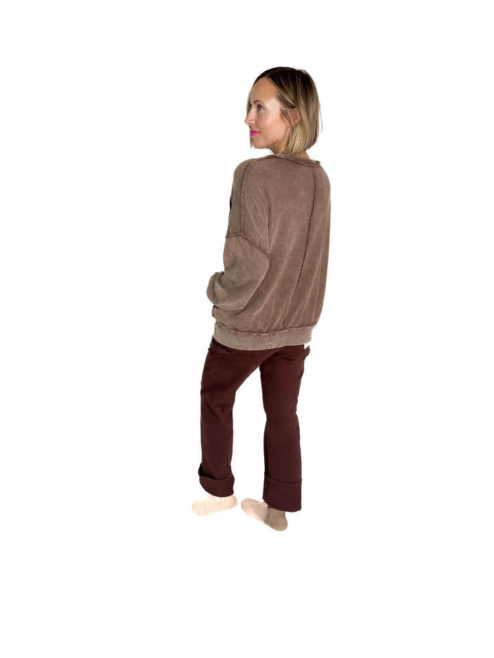 Forage Washed Pocket Pullover- CACAO