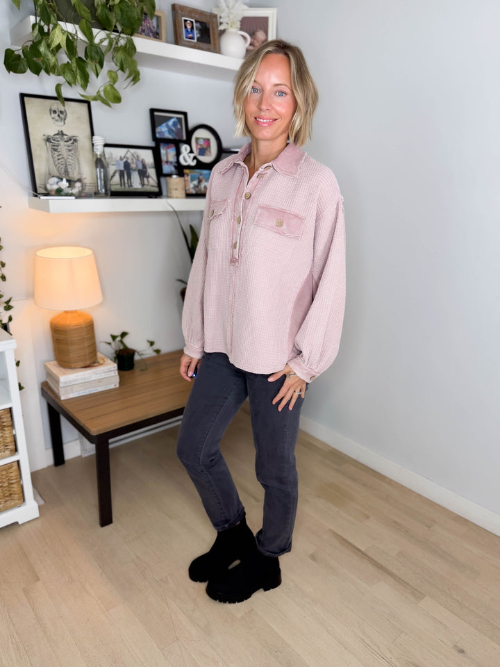 Layla Waffle knit pullover- MAUVE