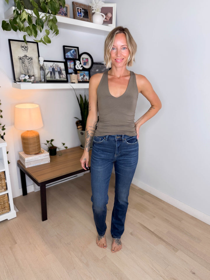 Mica Senna High Rise Straight Leg Jeans- VINTAGE DARK