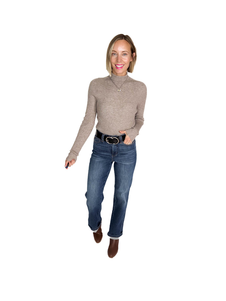 Winter Whisper Knit Ribbed Long Sleeve- LATTE