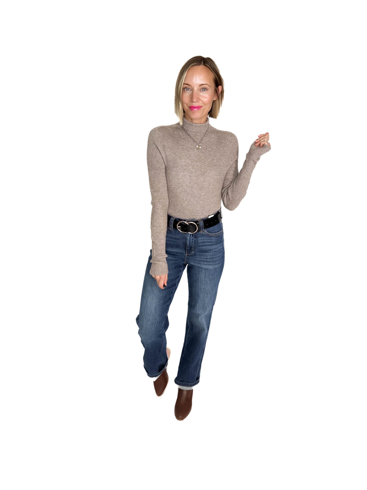 Winter Whisper Knit Ribbed Long Sleeve- LATTE