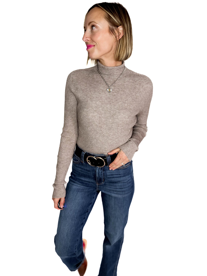 Winter Whisper Knit Ribbed Long Sleeve- LATTE