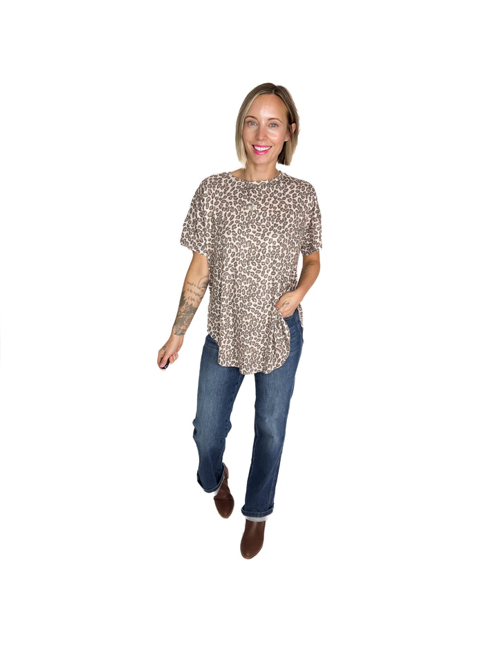 Joey Washed Cotton Boyfriend Tee- CHEETAH