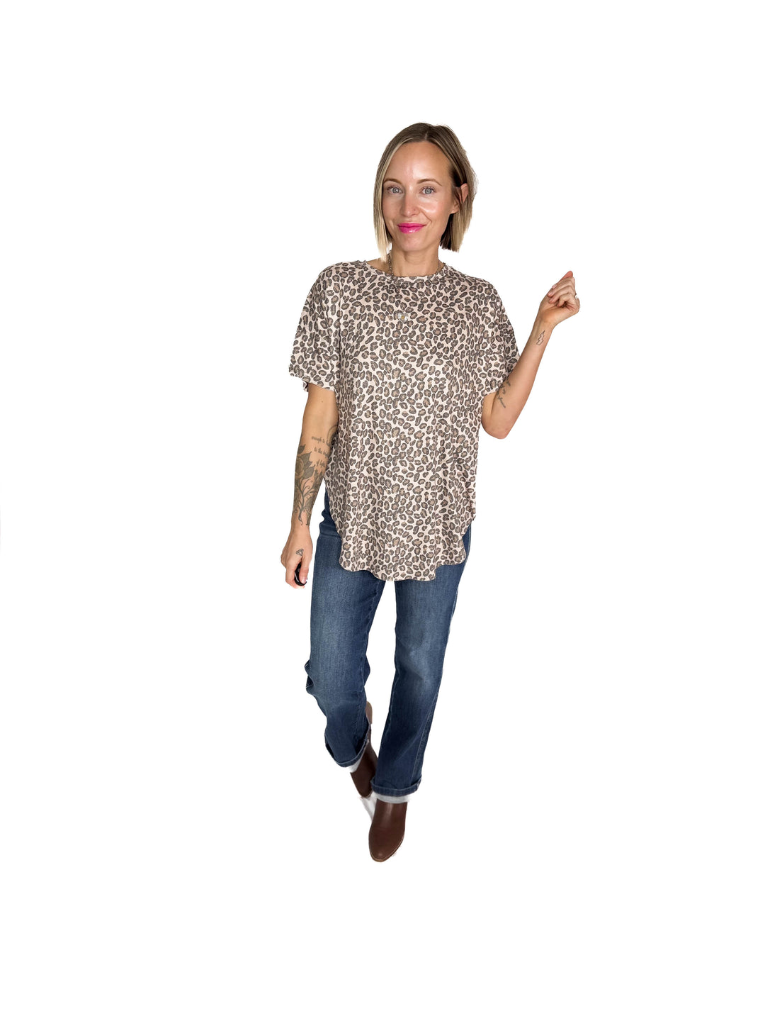 Joey Washed Cotton Boyfriend Tee- CHEETAH