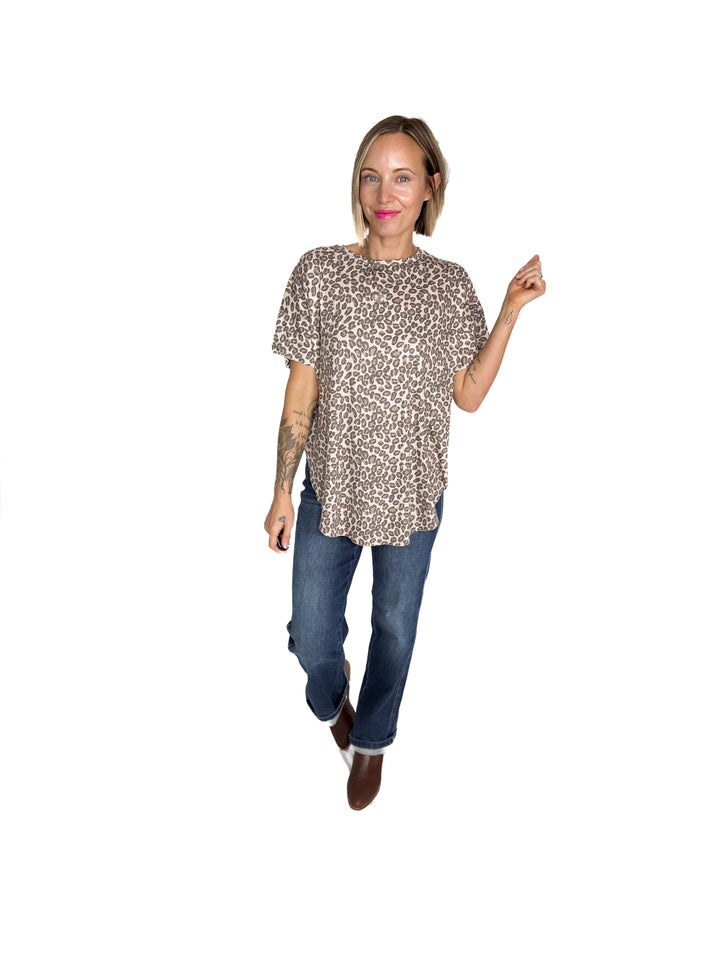 Joey Washed Cotton Boyfriend Tee- CHEETAH