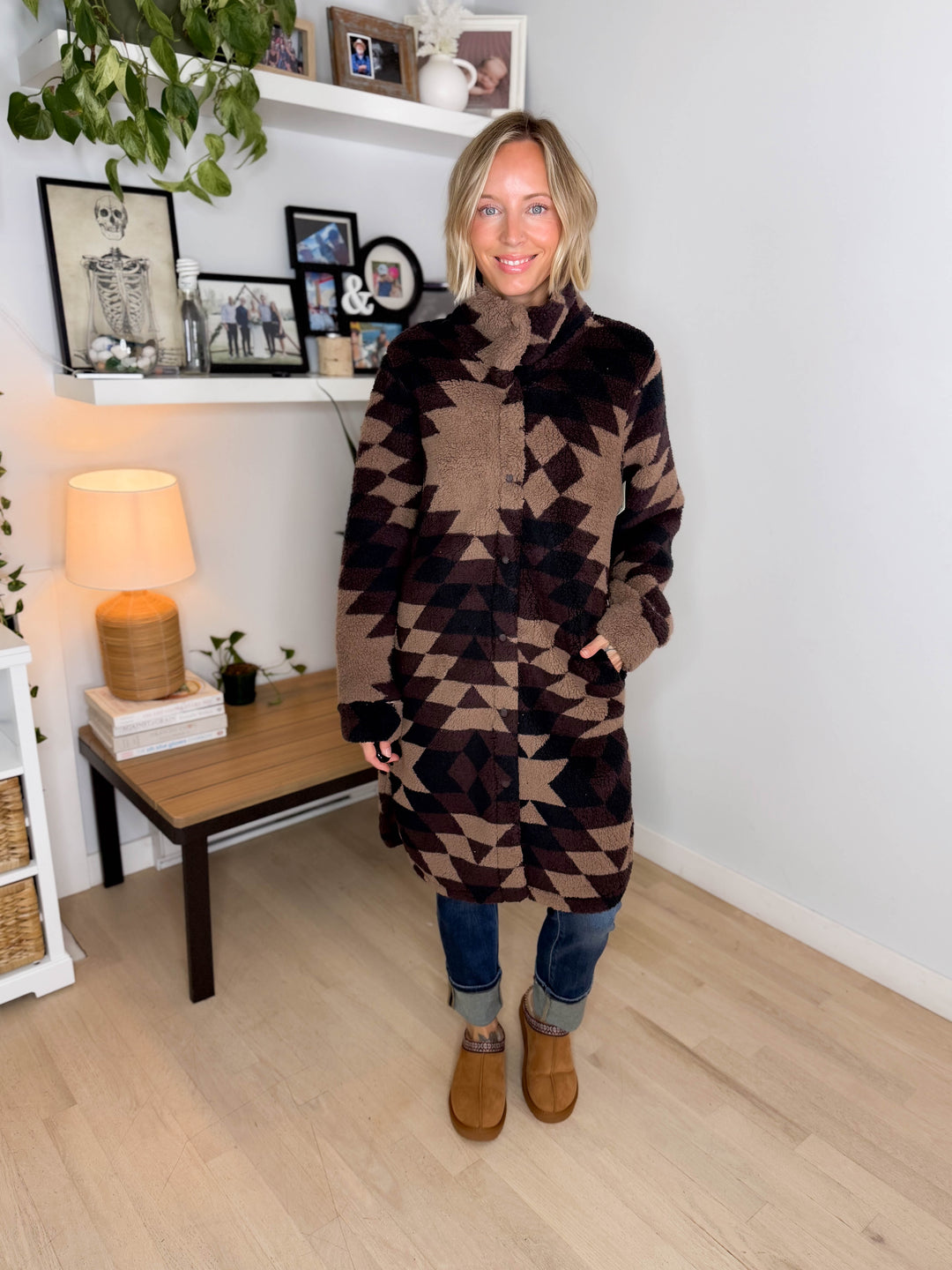 Ainsley Longline Sherpa Jacket- COFFEE BEAN