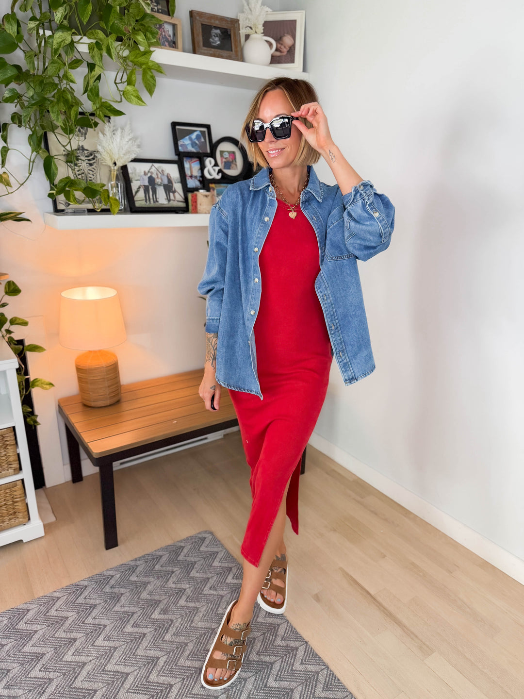 Patricia Ribbed Midi Dress- RED
