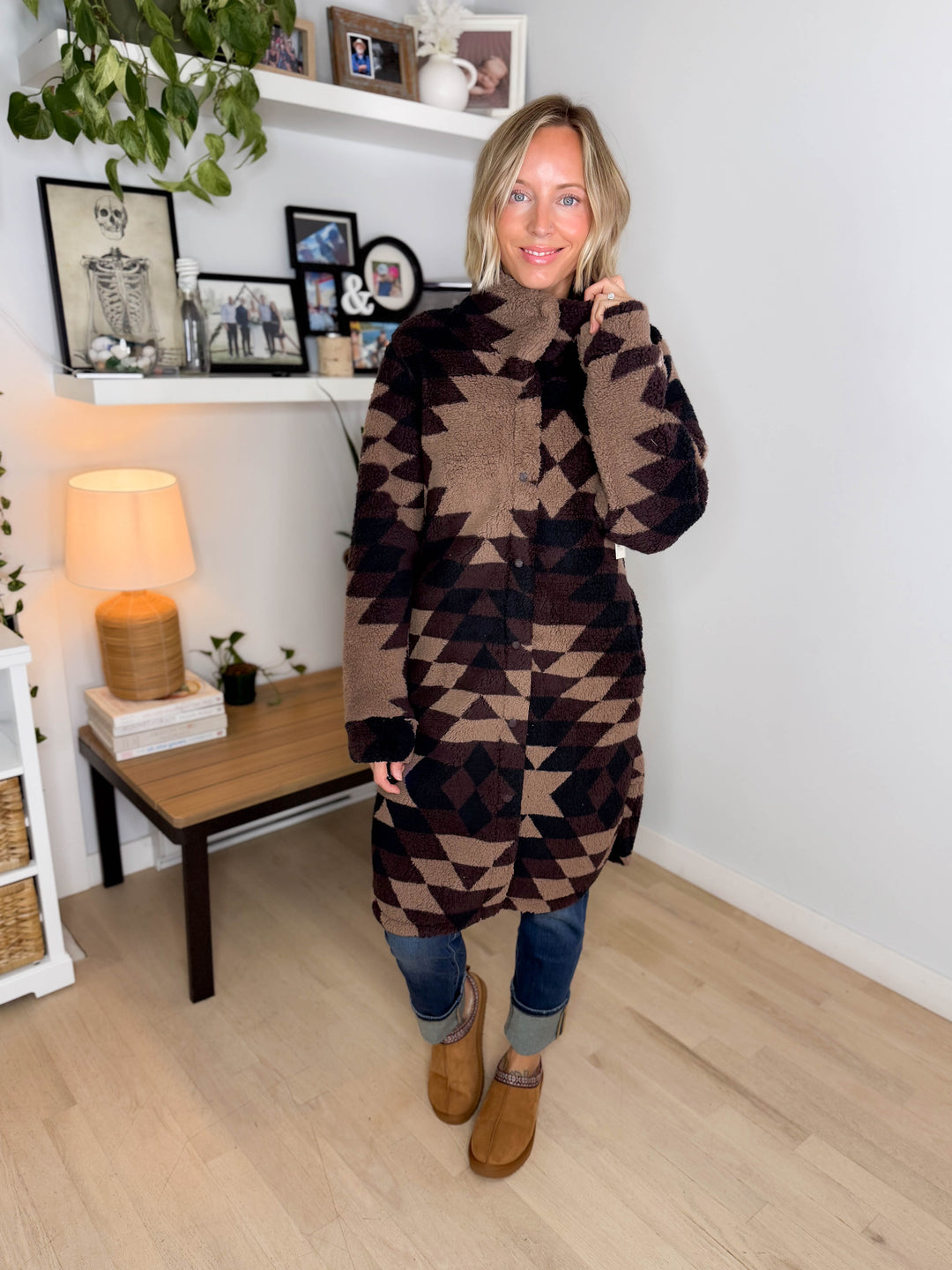 Ainsley Longline Sherpa Jacket- COFFEE BEAN