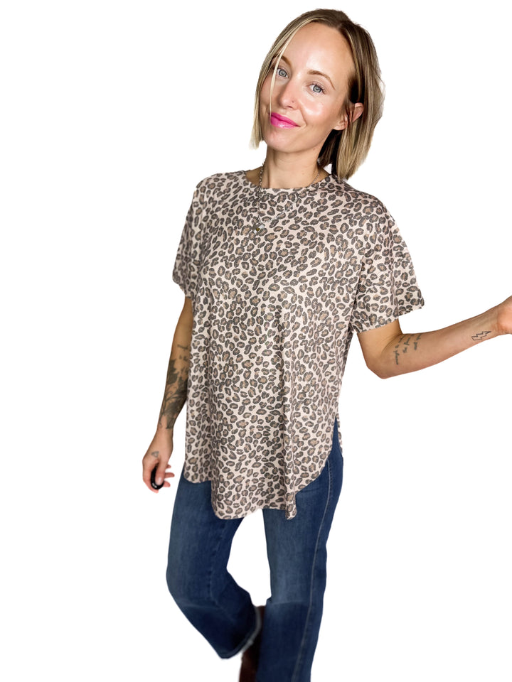 Joey Washed Cotton Boyfriend Tee- CHEETAH