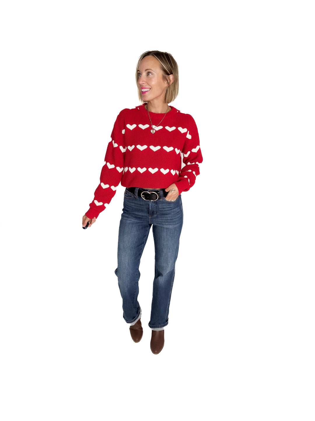 NOISY MAY Blitzen Heart Sweater- RACING RED