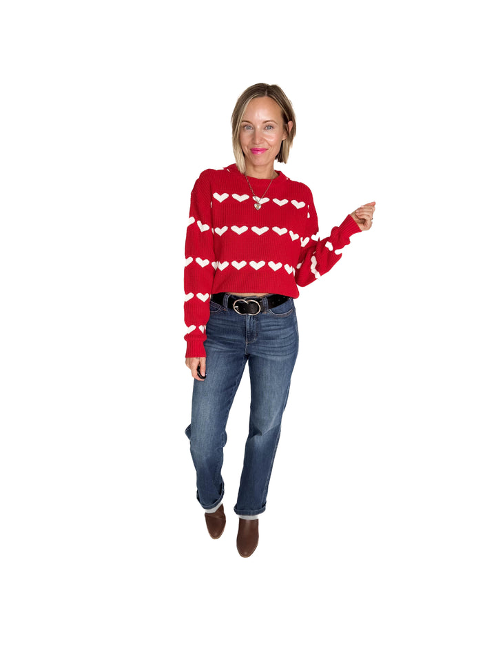 NOISY MAY Blitzen Heart Sweater- RACING RED