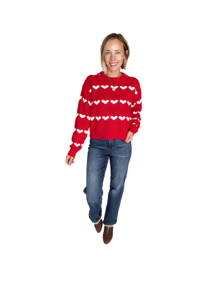 NOISY MAY Blitzen Heart Sweater- RACING RED