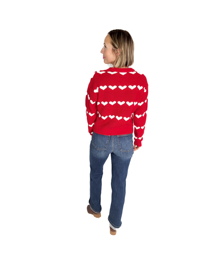 NOISY MAY Blitzen Heart Sweater- RACING RED
