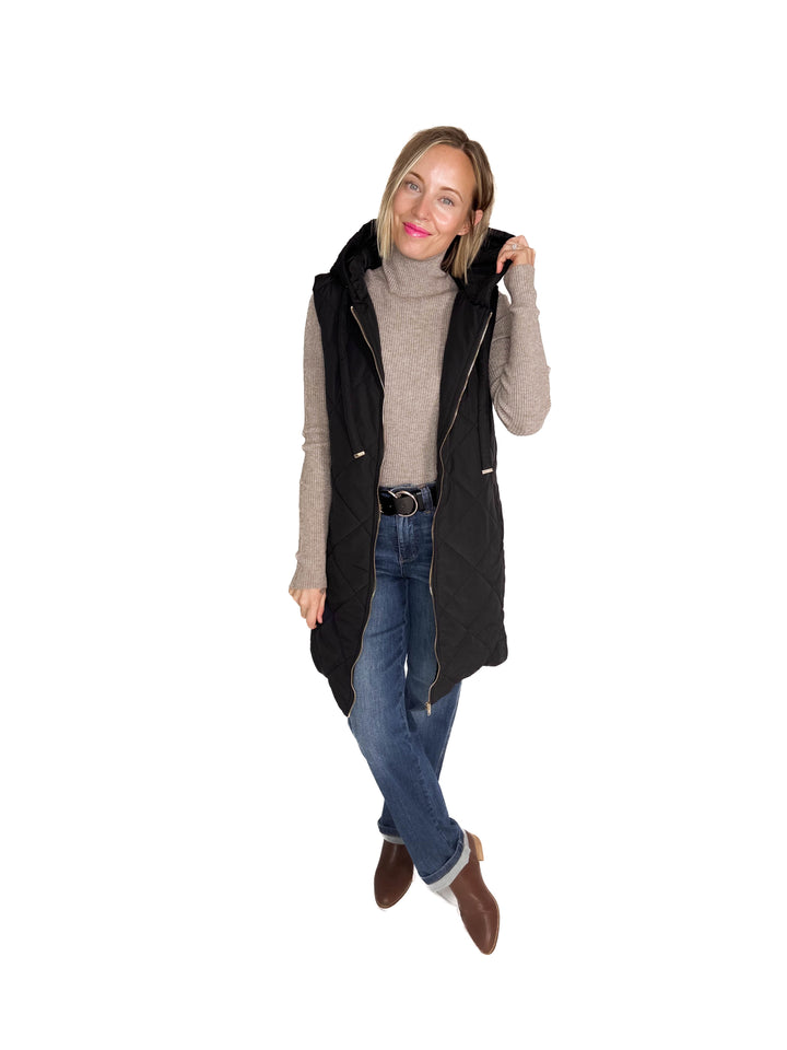 Glacier Girl Quilted Longline Vest- BLACK