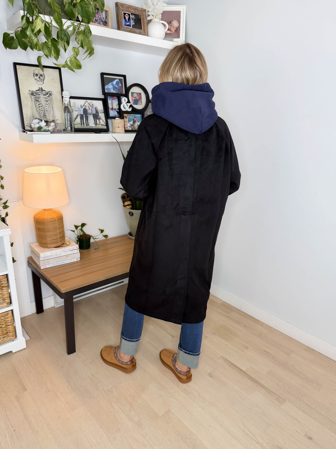 Woodrose Oversized Long Line Brushed Coat- BLACK