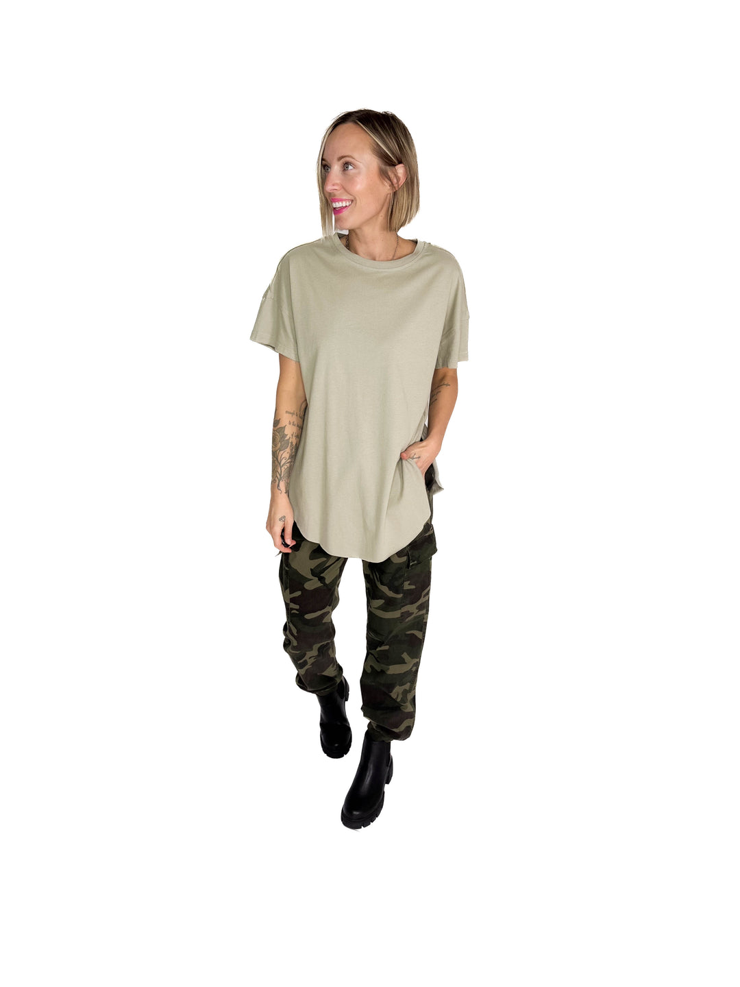 Joey Washed Cotton Boyfriend Tee- SOFT OLIVE