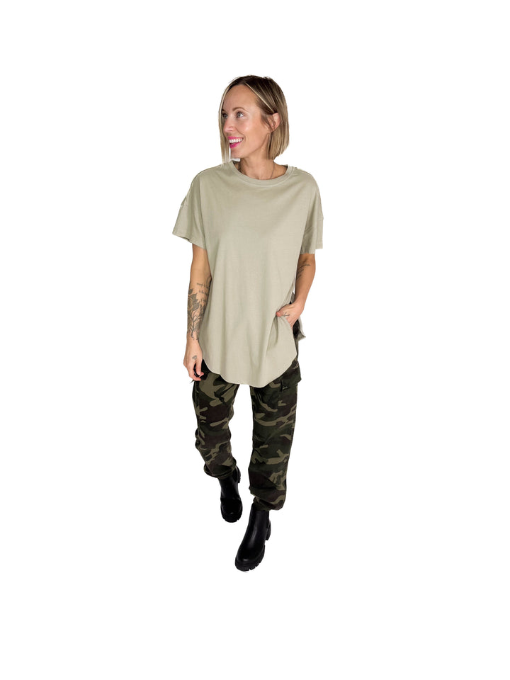 Joey Washed Cotton Boyfriend Tee- SOFT OLIVE