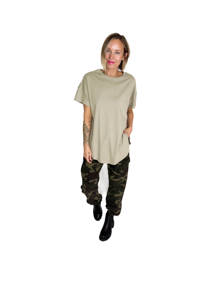 Joey Washed Cotton Boyfriend Tee- SOFT OLIVE