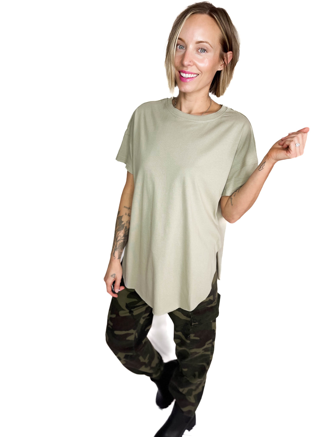 Joey Washed Cotton Boyfriend Tee- SOFT OLIVE