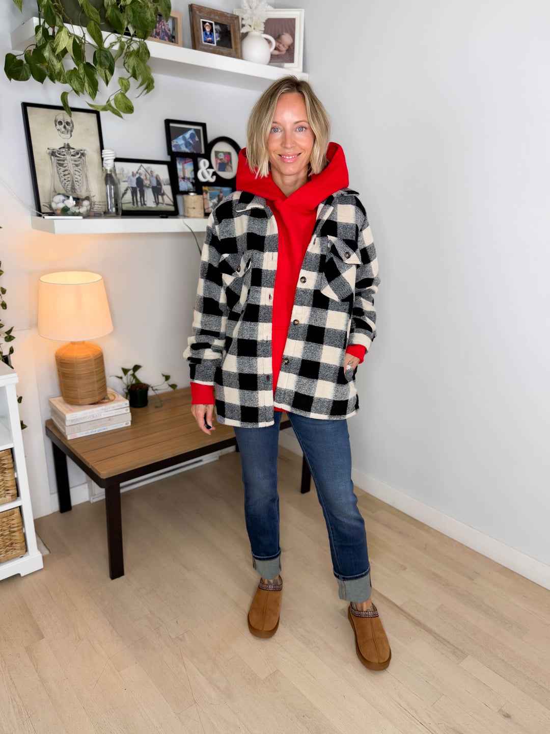 Brenda Black and Cream Plaid Jacket- BLACK