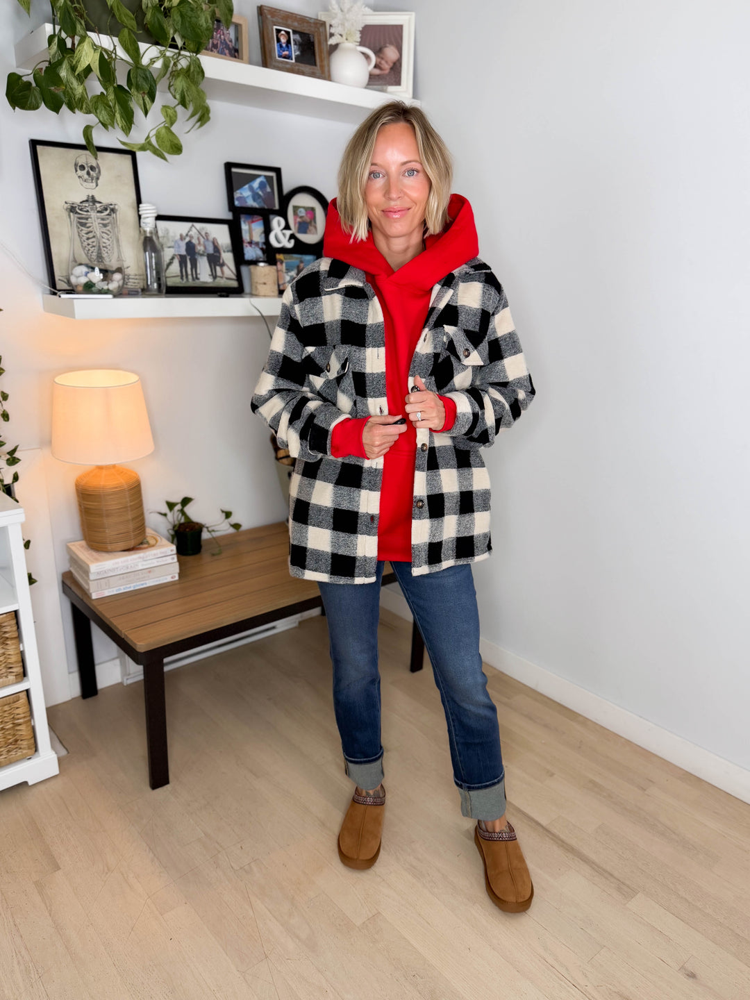 Brenda Black and Cream Plaid Jacket- BLACK