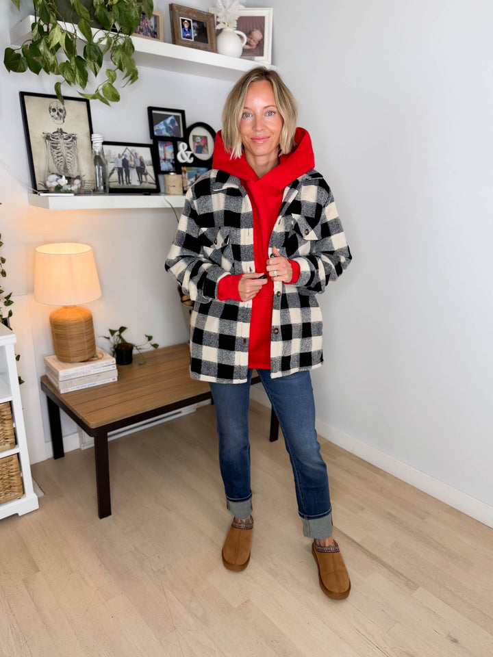 Brenda Black and Cream Plaid Jacket- BLACK