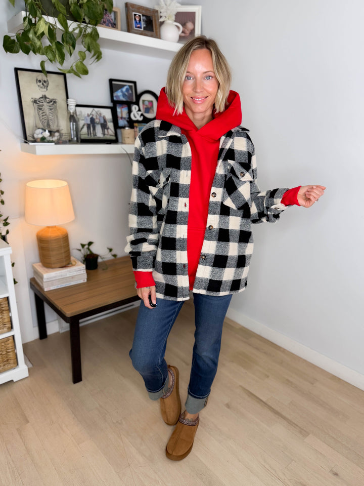 Brenda Black and Cream Plaid Jacket- BLACK